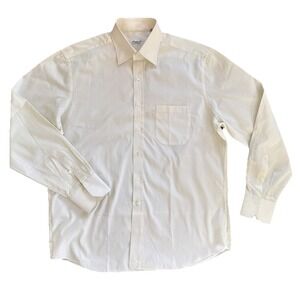 Finamore Napoli Dress Shirt Mens Large White Yellow Pinstripe Italian Cotton